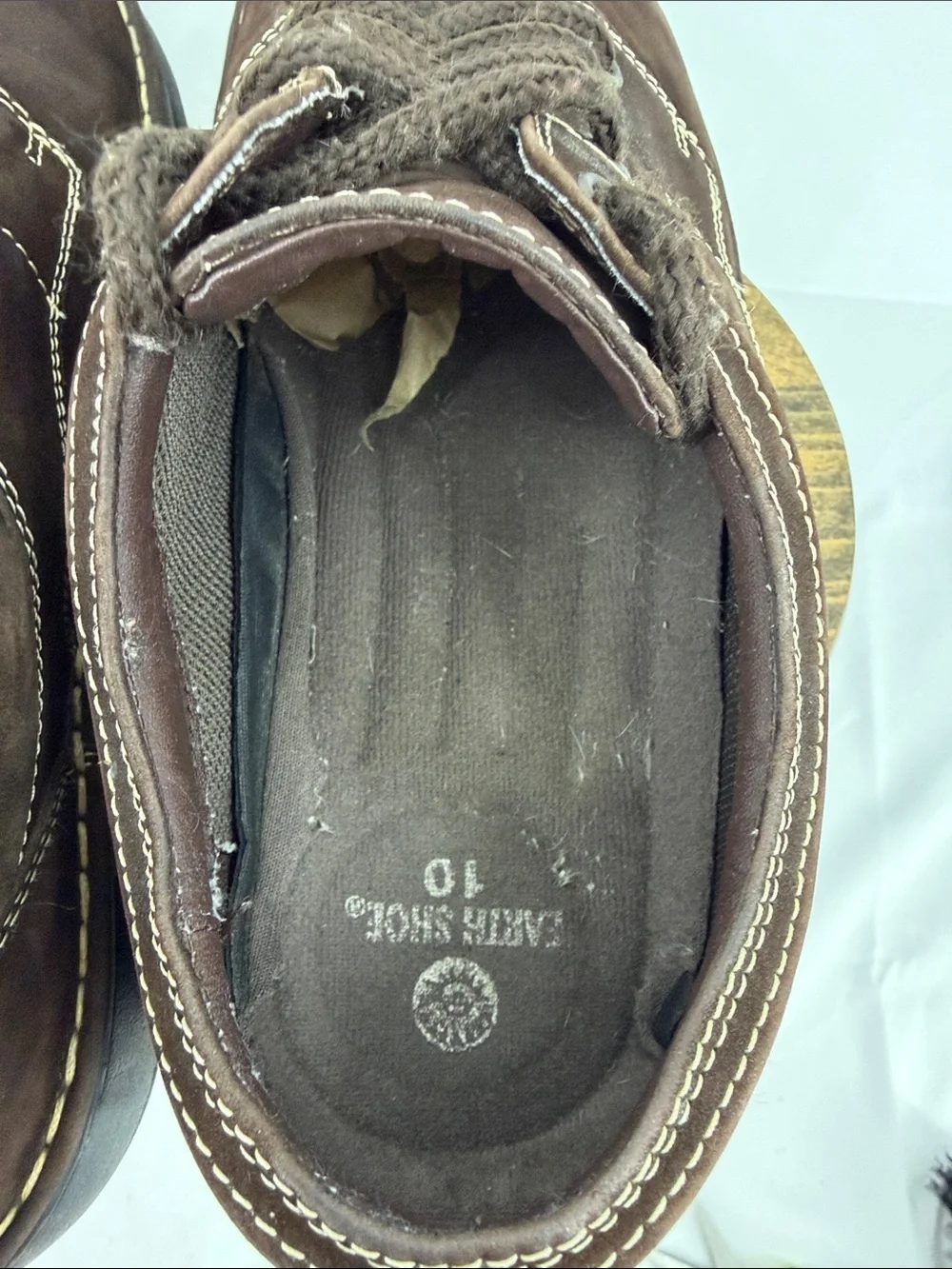 Earth Shoe Mark II Brown Suede w/ Cream Stitches Lace-up Boat Shoes, sz 10